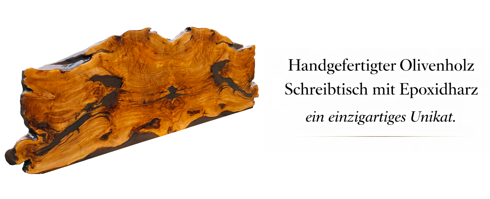 Handgefertigter Olivenholz Schreibtisch aus über 500 Jahre altem Olivenholz mit Epoxidharz – individuelles Unikat für Möbelbau